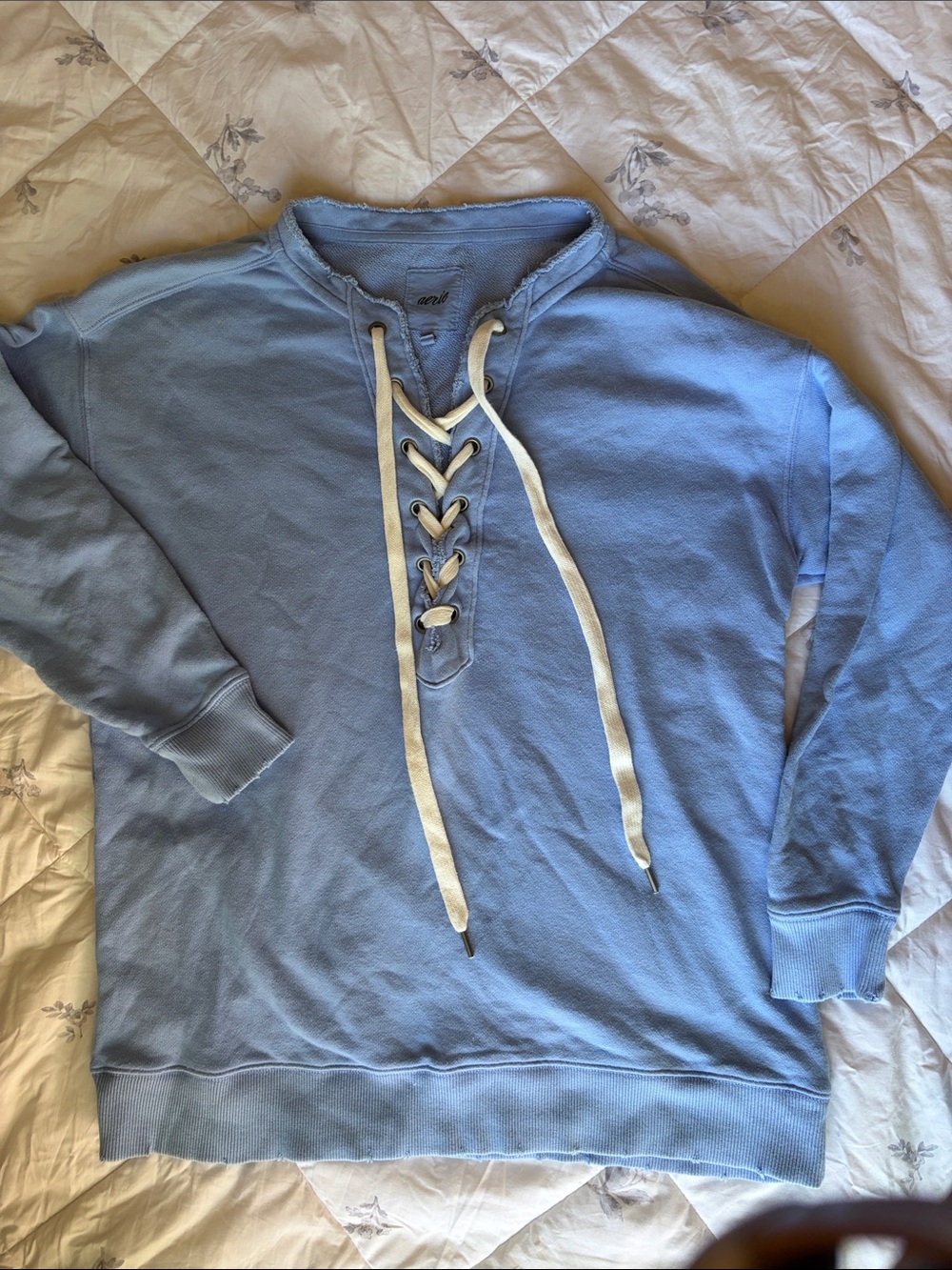 Aerie XS light blue lace up sweatshirt